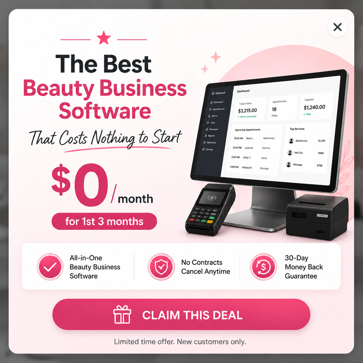 $0/month for your first 3 months — the best beauty business software from Astra POS