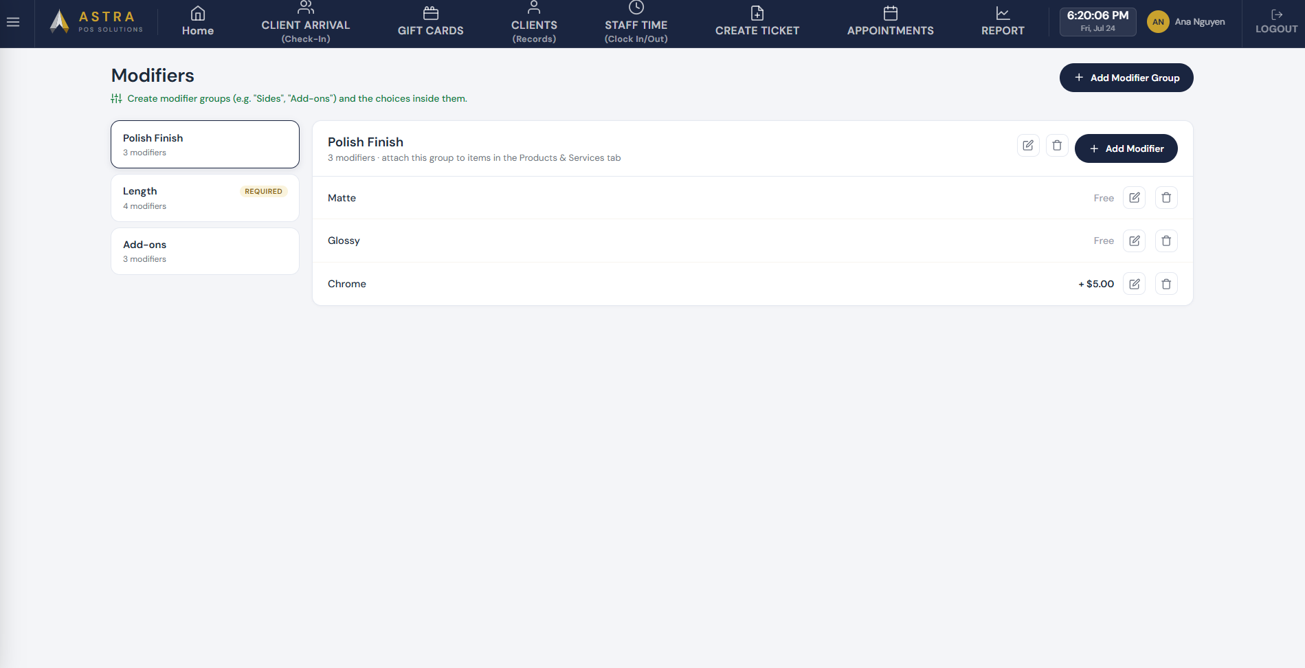 Astra POS inventory modifier setting