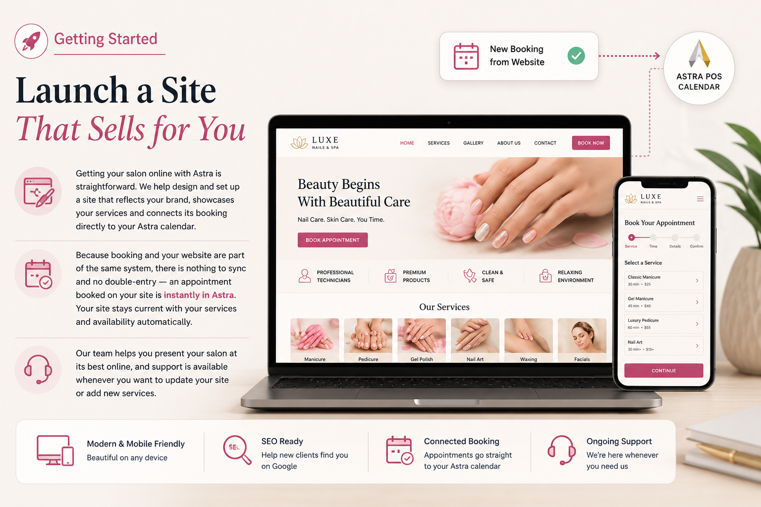 Salon website services and booking page