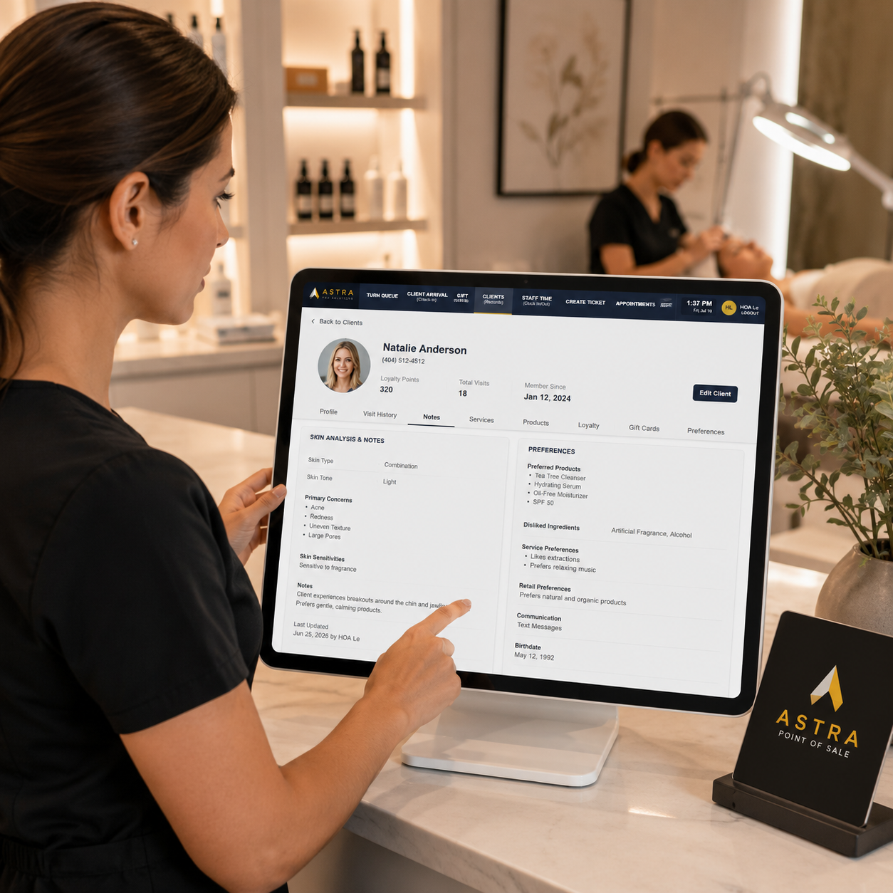 Beauty salon provider setting up a client profile
