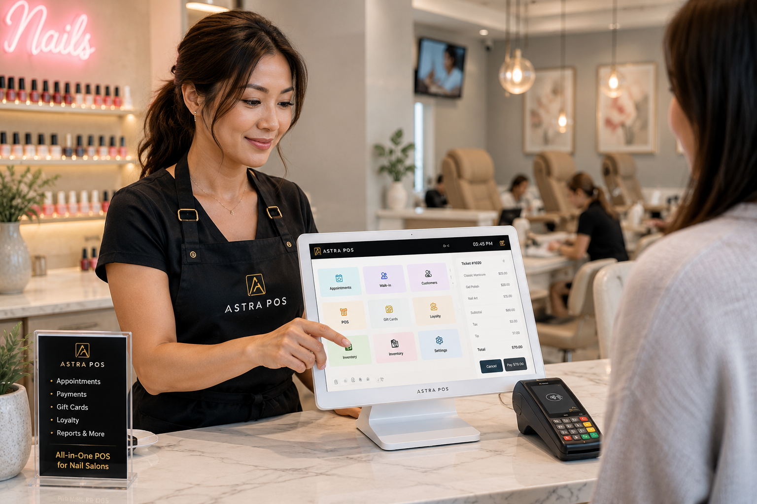 Fast, secure checkout on Astra POS for nail salons