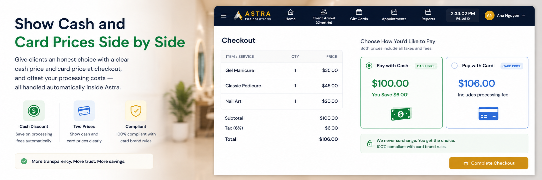 Dual pricing shown side by side at checkout