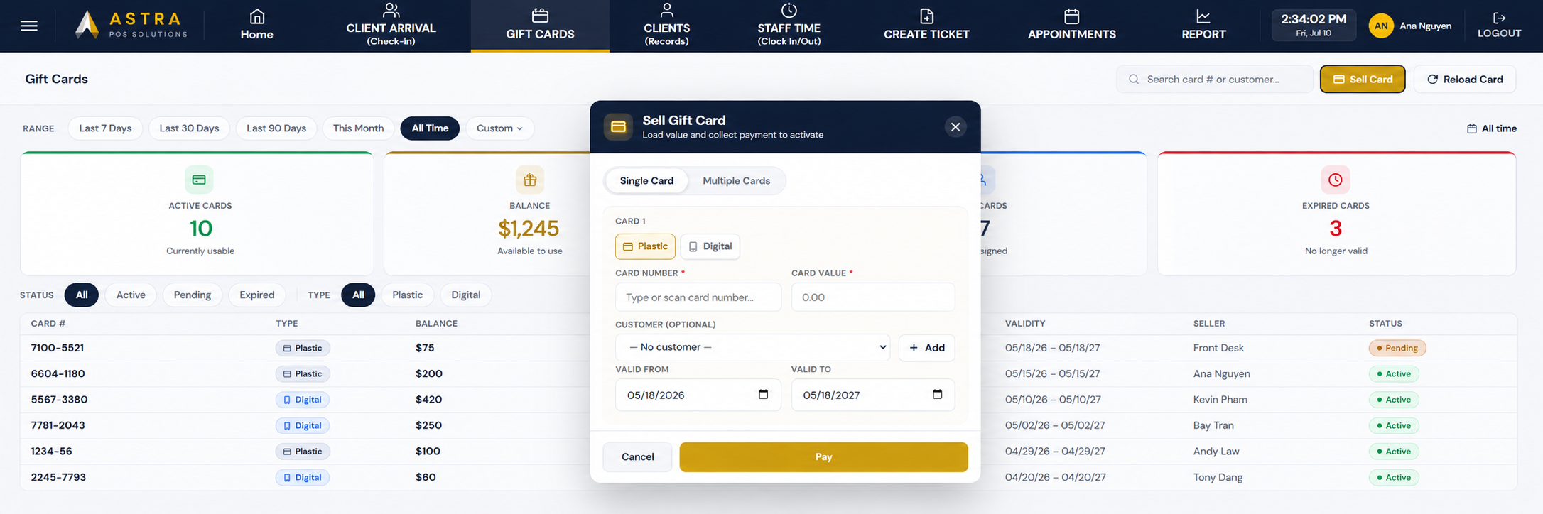 Astra digital gift card and physical card