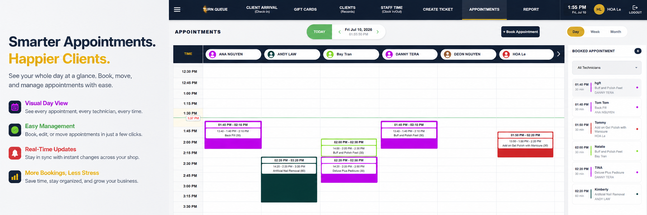Astra online booking on phone and salon calendar
