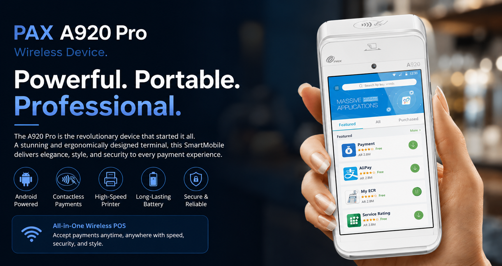 PAX A920 Pro wireless payment terminal by Astra POS