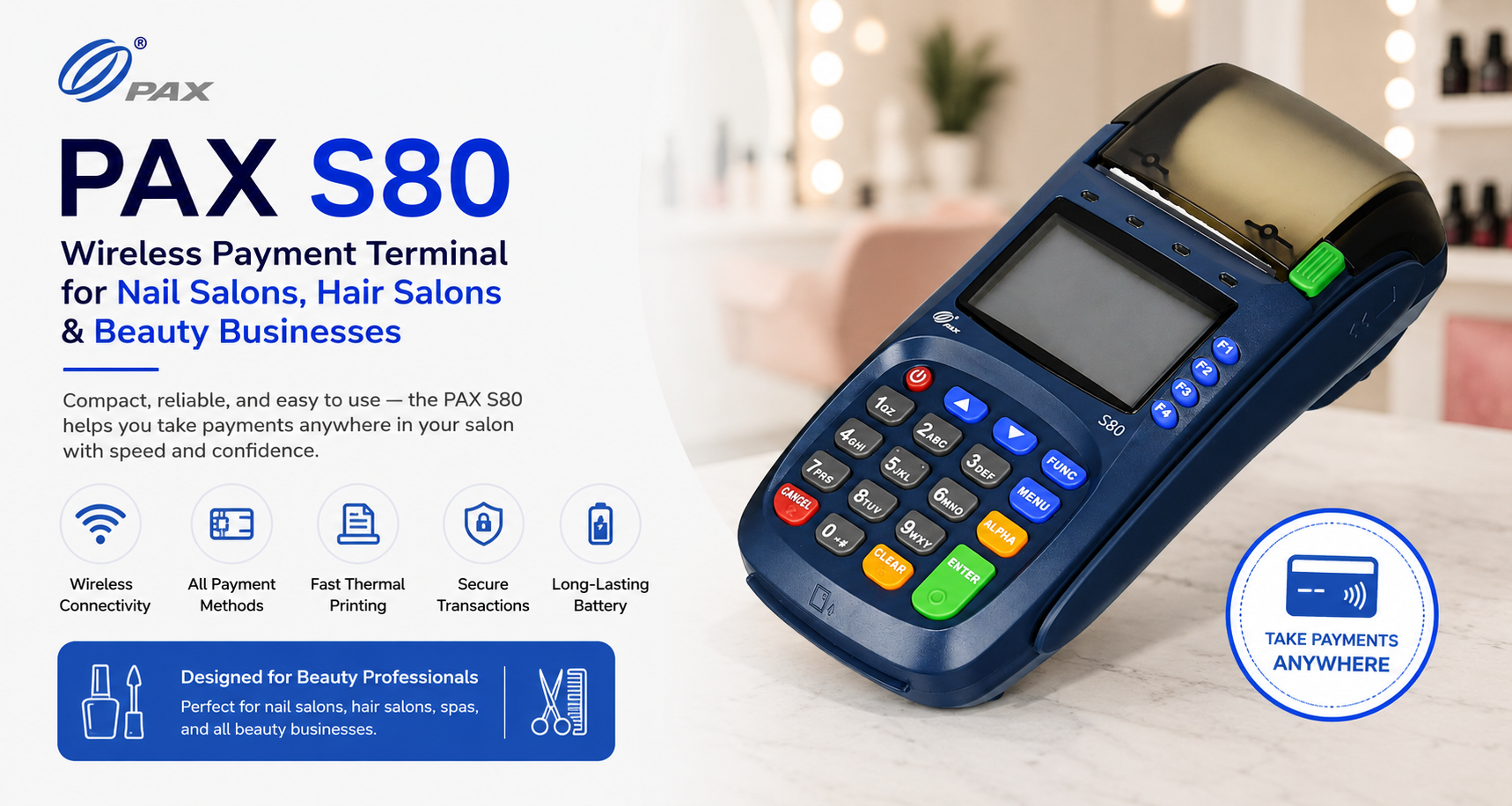 PAX S80 wireless payment terminal by Astra POS